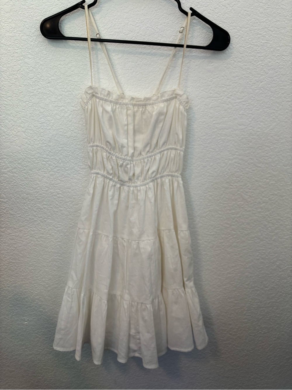 Princess Polly White Spaghetti-Strap Tiered Mini Dress